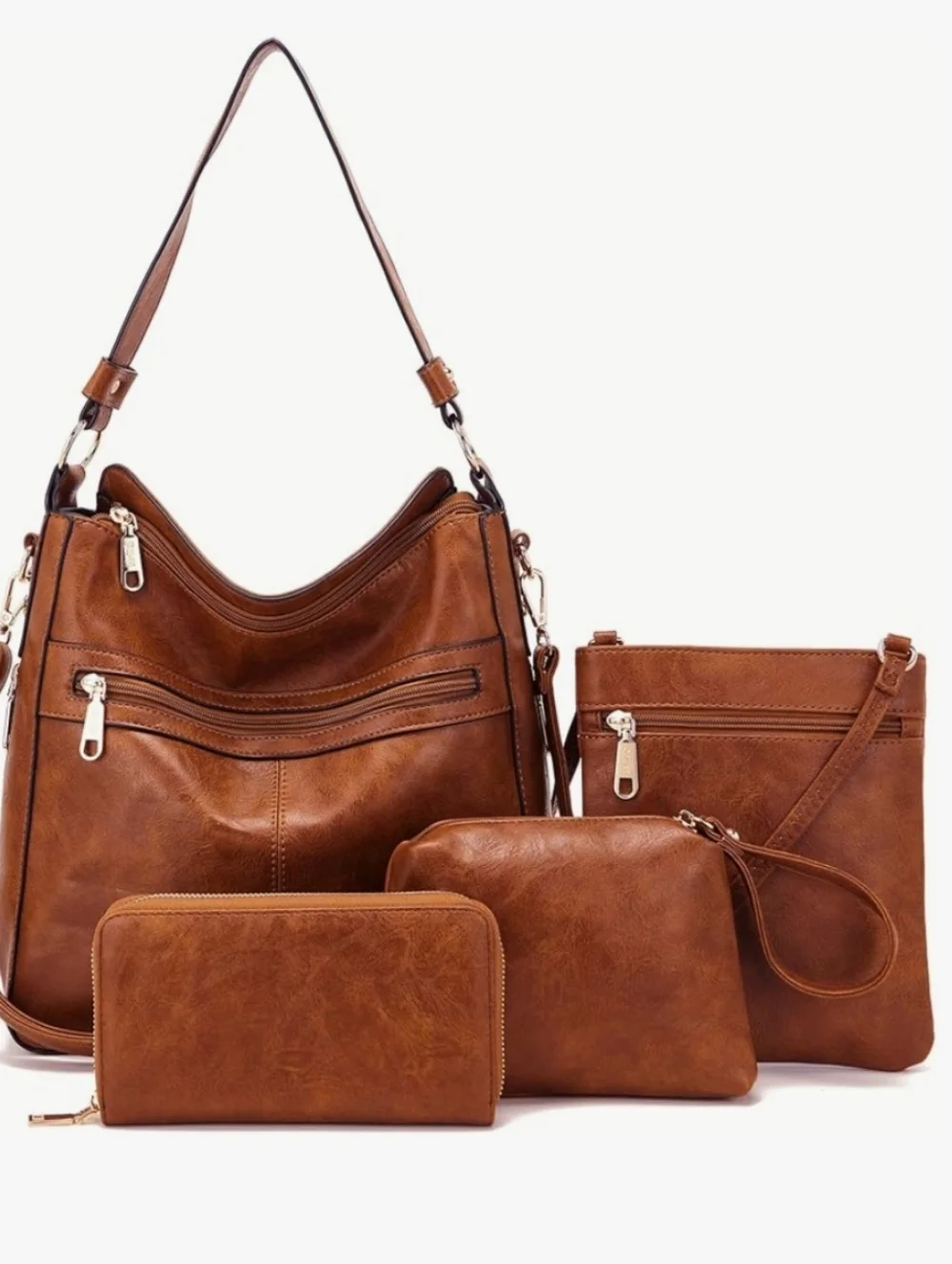 Women’s 4-Piece Brown Handbag and Wallet Set